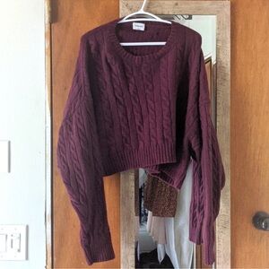 SUNDAY BEST PEGGY CROPPED SWEATER PREPPY CABLE - burgundy